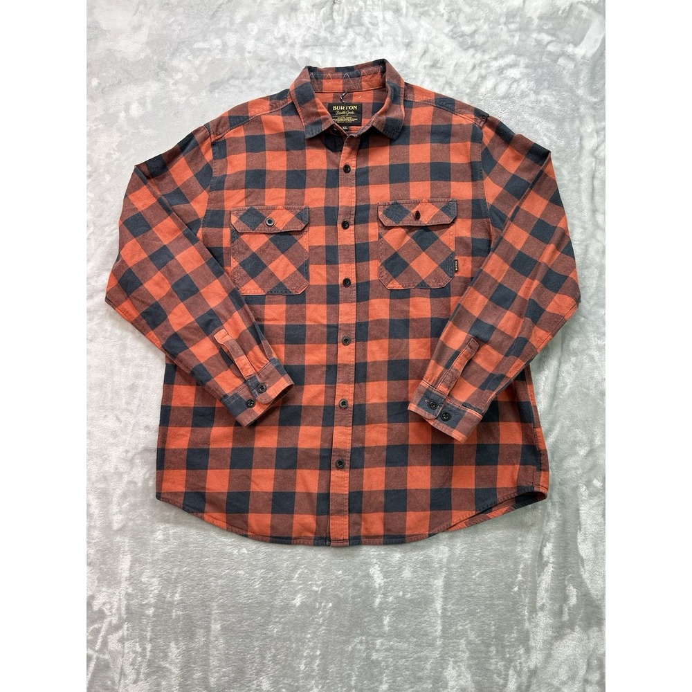 Burton Brighton HD Mens Flannel Shirt XL Red Black Buffalo Plaid Double Goods